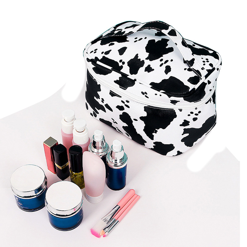 Neceser organizador de maquillaje de cuero PU de vaca de viaje 