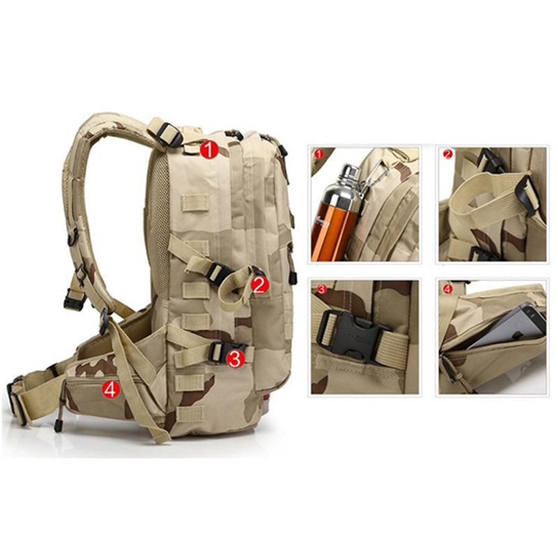 Mochila molle táctica militar de asalto de montañismo de camuflaje grande