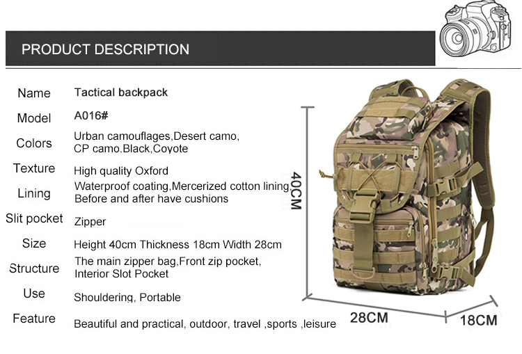 Montañismo senderismo impermeable gran mochila de camuflaje