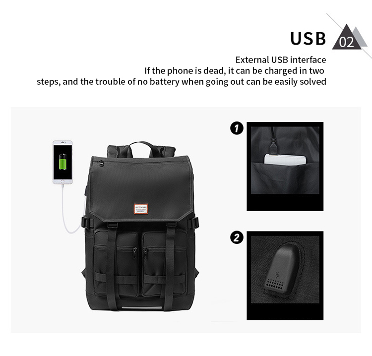 Mochila USB de viaje al aire libre para montañismo masculino con cubierta enrollable 