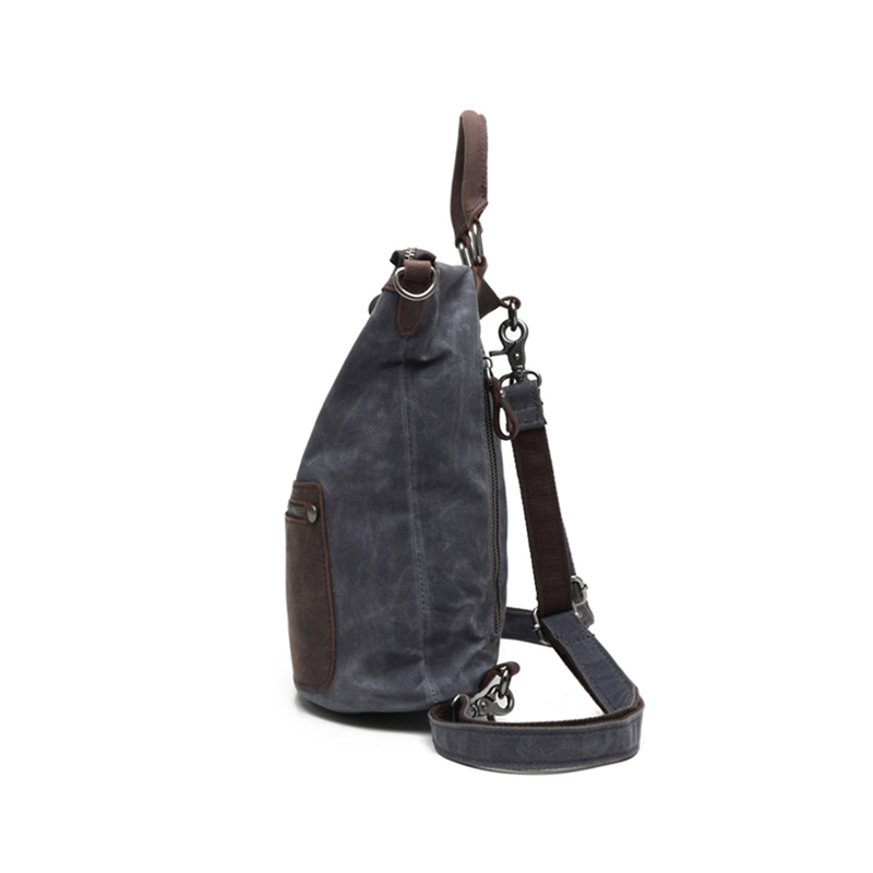 Mochila de cuero de lona escolar para hombre encerada vintage de moda