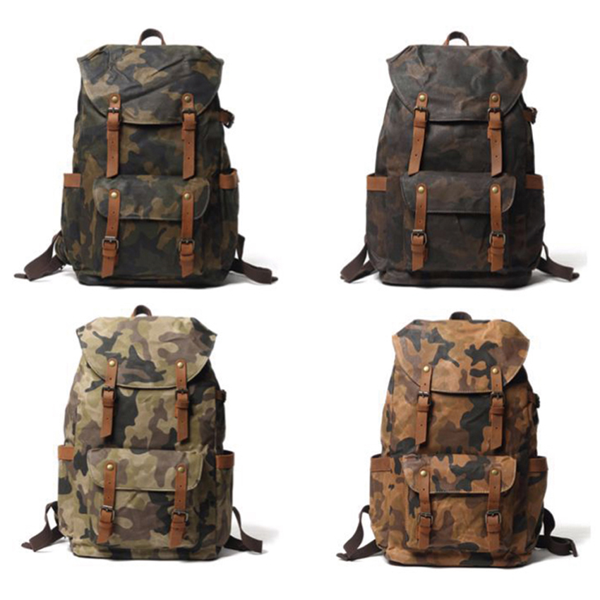 mochila escolar de lona encerada de camuflaje impermeable