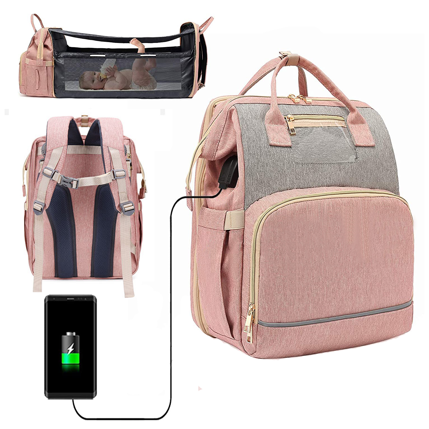 Momia mochila usb extra grande bolsa de pañales para bebé