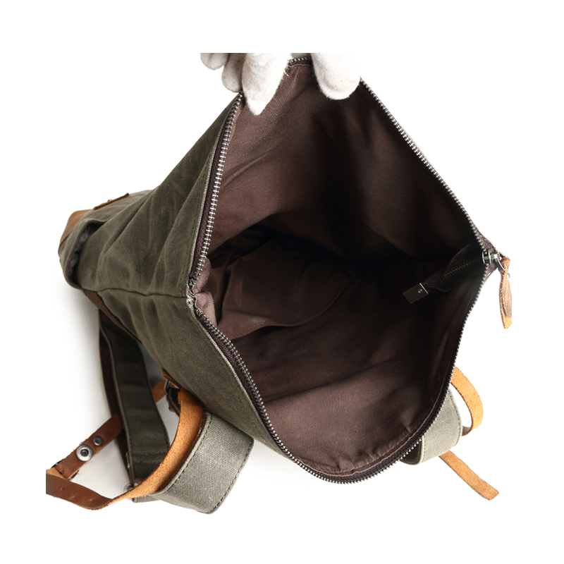 Mochila escolar duradera de cuero genuino encerado de lona impermeable