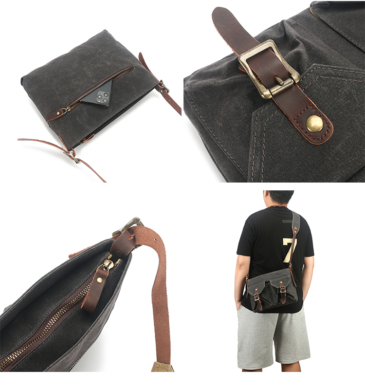 Bolso bandolera de lona vintage de trabajo informal para hombre