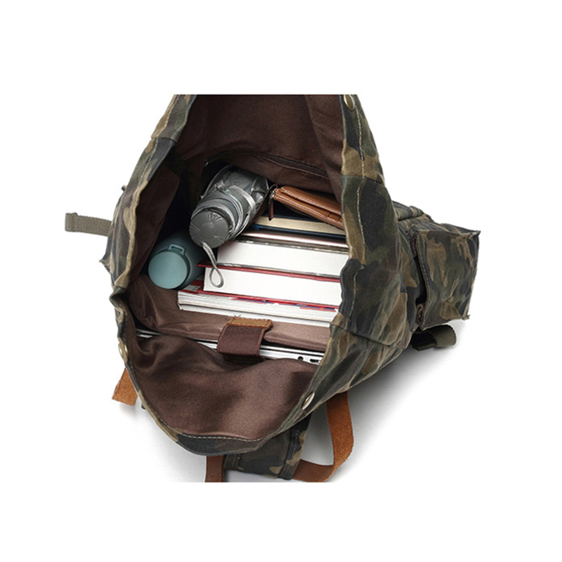 mochila de cuero de camuflaje mochila de lona encerada para hombres