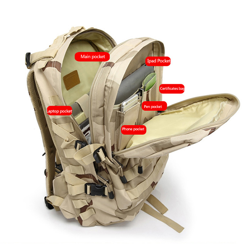 Mochila molle táctica militar de asalto de montañismo de camuflaje grande