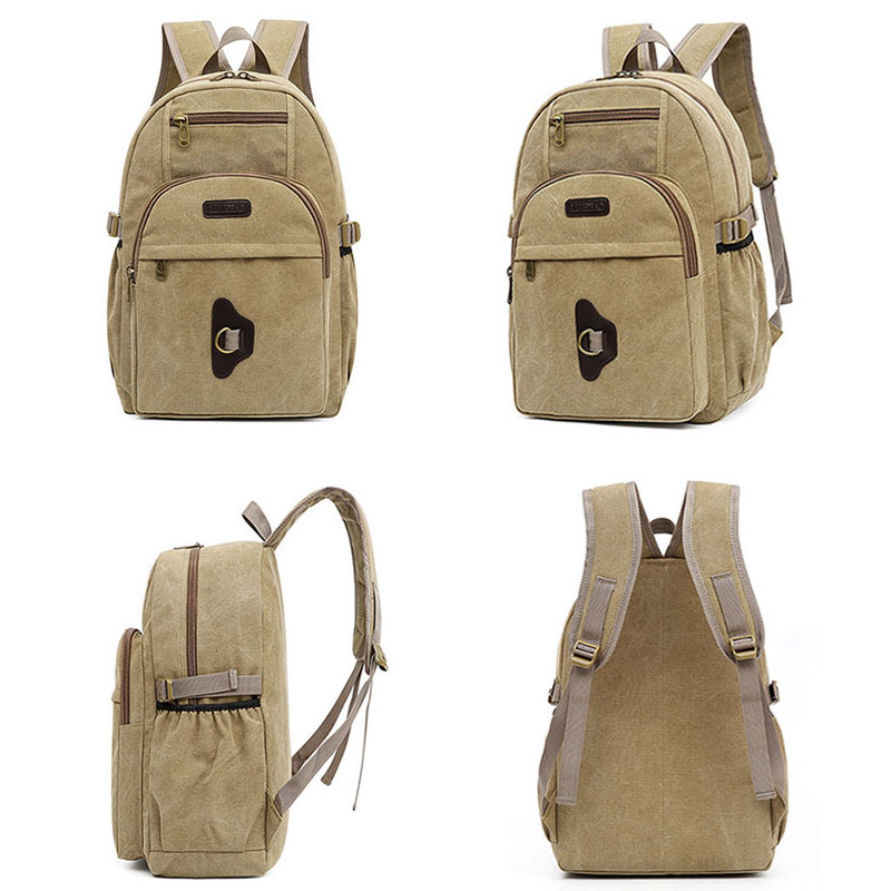 Mochila de lona en blanco para hombre, mochila escolar retro