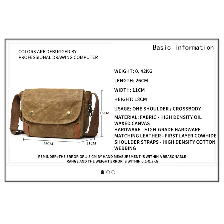 Bolsa de lienzo encerada de Satchel Crossbody de Messenger impermeable