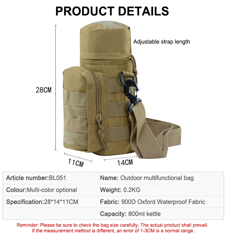 MOLLE Multifuncional Senderismo Montañismo Bolsa de botella de agua táctica