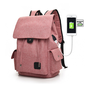 Mochila personalizada de viaje escolar al aire libre para mujer con usb de poliéster