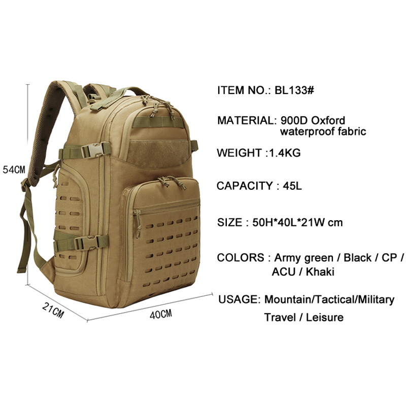 Mochila militar molle ejército ciclismo 45L mochila táctica