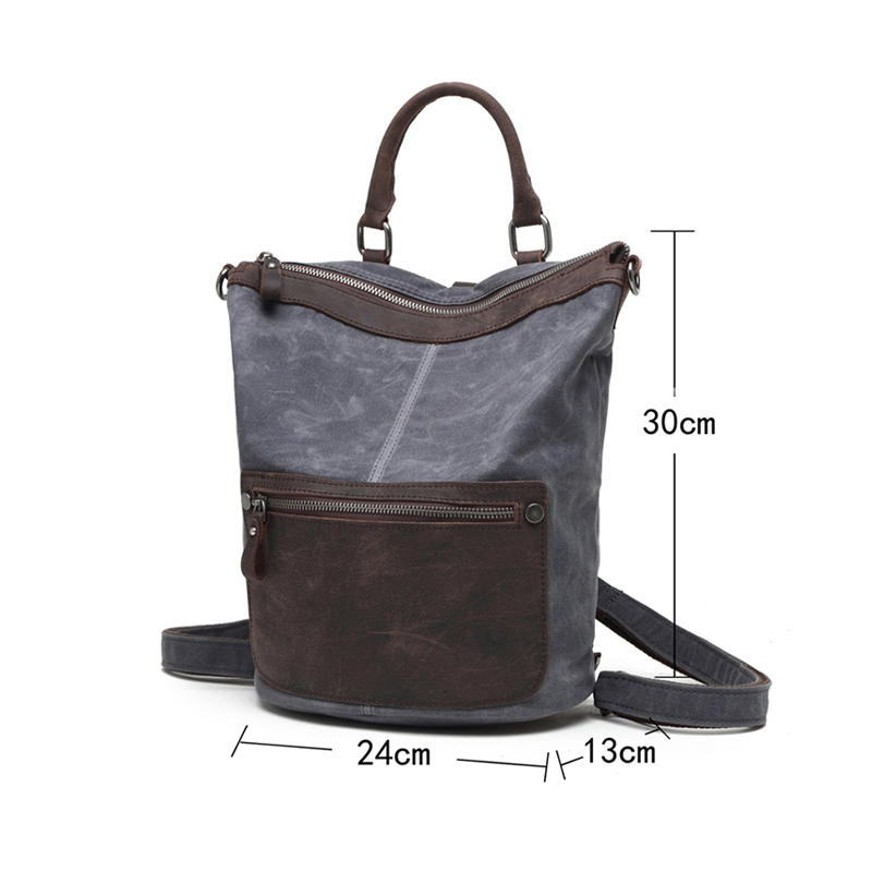 Mochila de cuero de lona escolar para hombre encerada vintage de moda