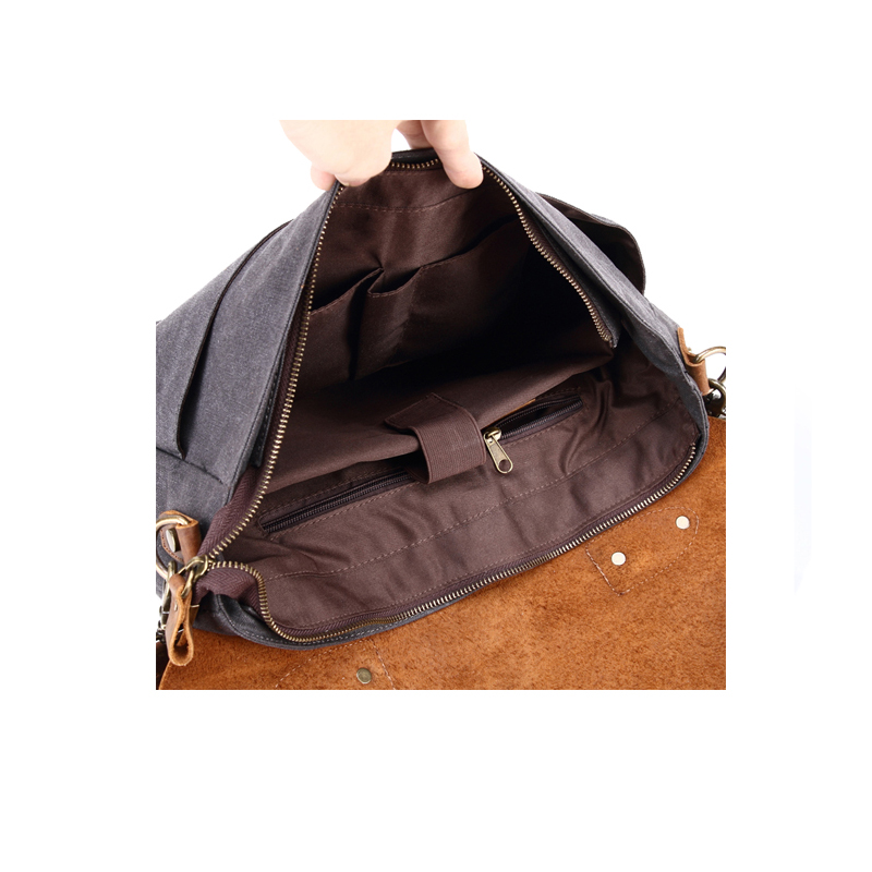 bolso bandolera de lona bolso de mensajero de cuero multifunción para hombre